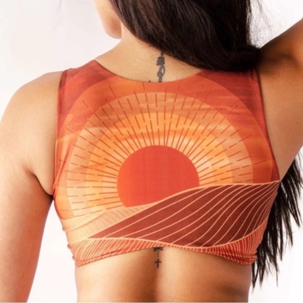 Sunset Orange Women's yoga democracy Crop Top - Picture 2 of 7